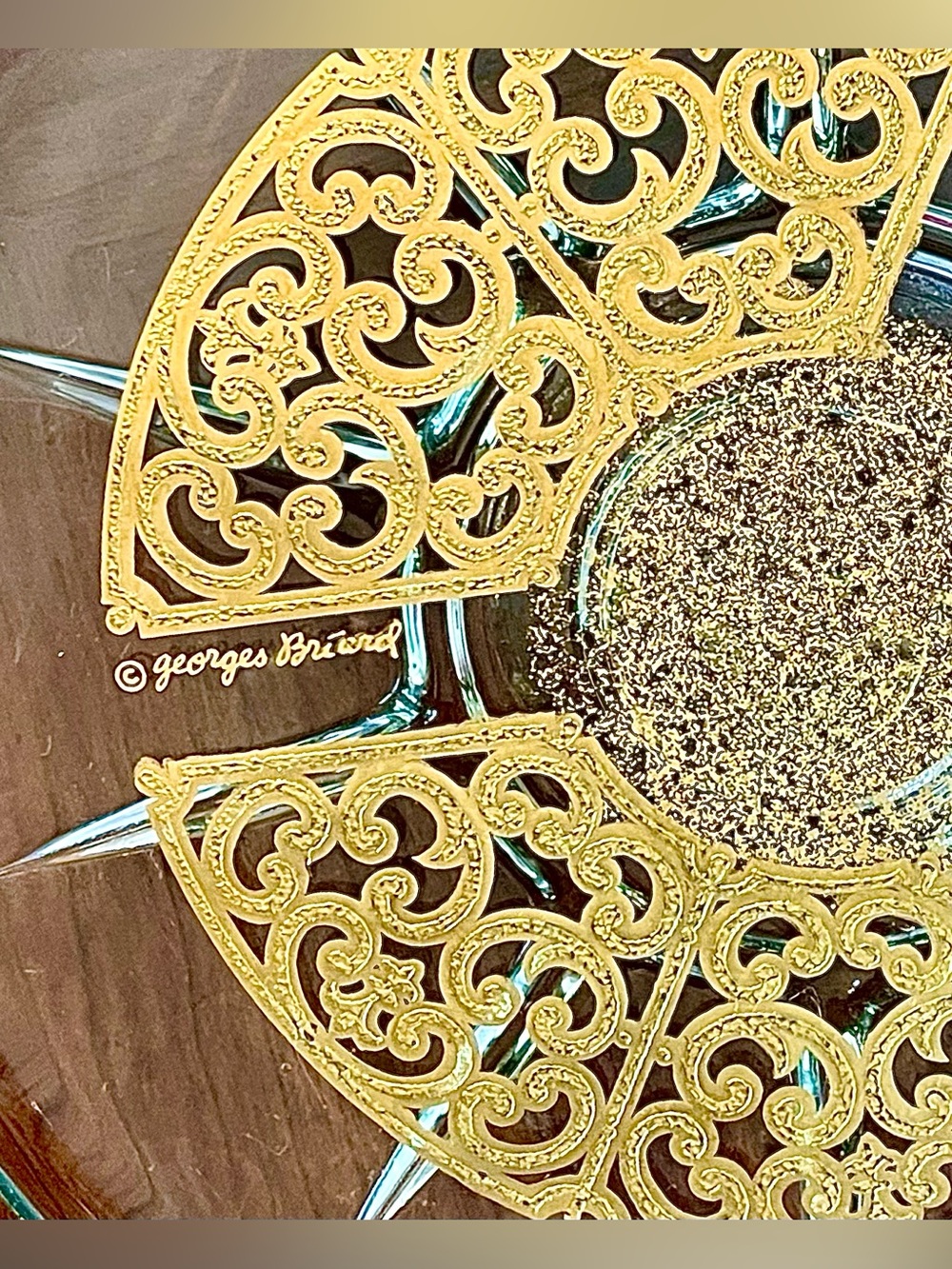 VTG Georges Briard Signed 22K Gold Spanish Lace Reversible Cake Stand & Chip/Dip